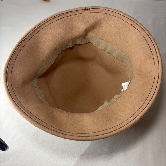 Vintage 100% Wool Doeskin Felt Hat Tan/Brown with Ribbon +Bow - Picture 4 of 9